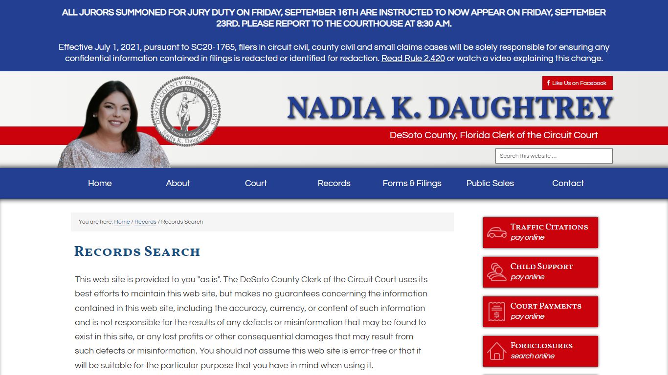 Records Search - DeSoto County Clerk of Courts - Nadia K. Daughtrey